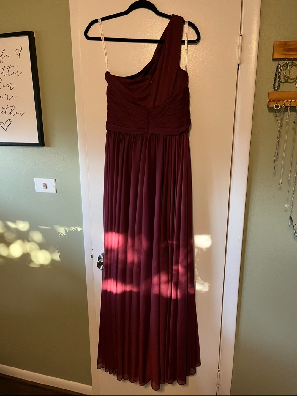 David's Bridal One-Shoulder Maroon Chiffon Gown